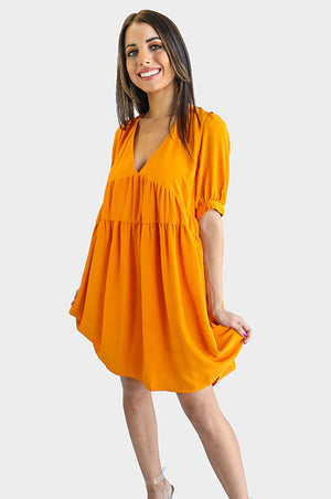 Puff Sleeve V Neck Dress