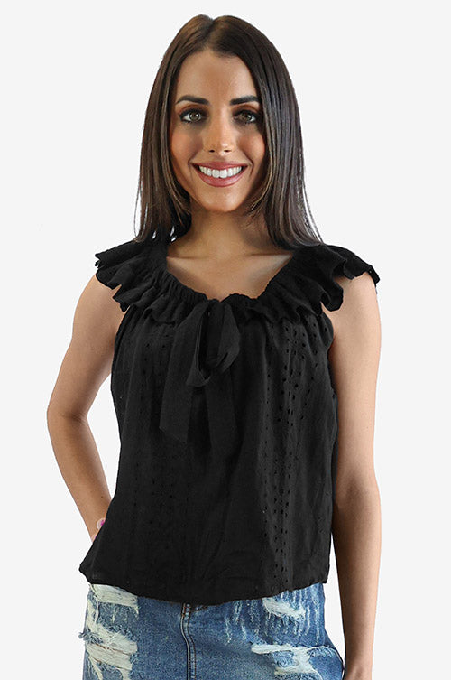 Women's Front Tie Eyelet Sleeveless top