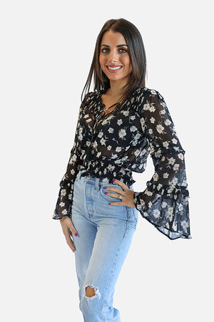 Chiffon Printed Smocking Top