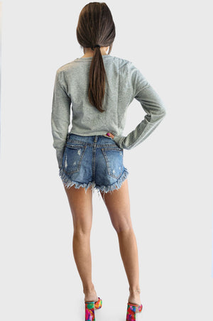 DISRESSED DENIM SHORT