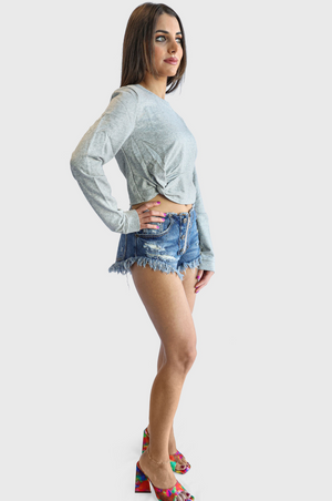 DISRESSED DENIM SHORT