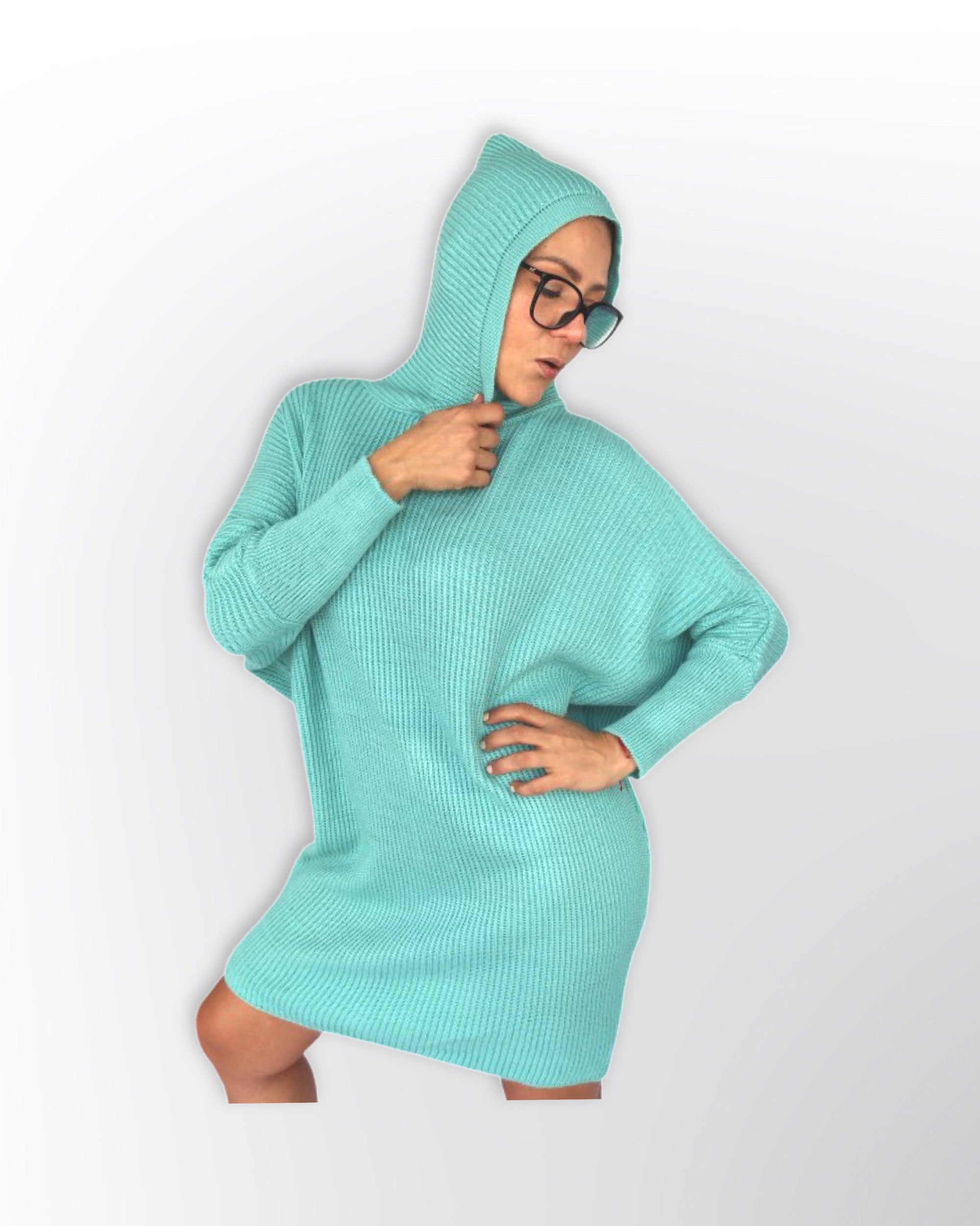 Hooded Batwing Knitted Jumper Dress