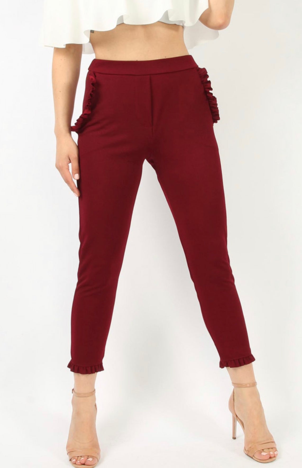 Fitted Frill Hem Trousers